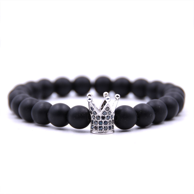 Handmade 8mm Natural Stone Volcanic Rock Strands Gold Silver Plated Crown Beads Bracelets For Men Women Jewelry, Black
Handmade 8mm Natural Stone Volcanic Rock Strands Gold Silver Plated Crown Beads Bracelets For Men Women Jewelry, Black