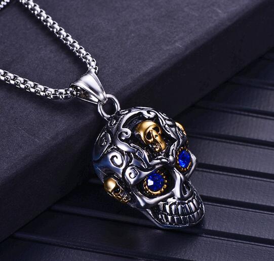 new Vintage stainless steel skeleton head pendant titanium steel man ghost head necklace popular and fashionable
