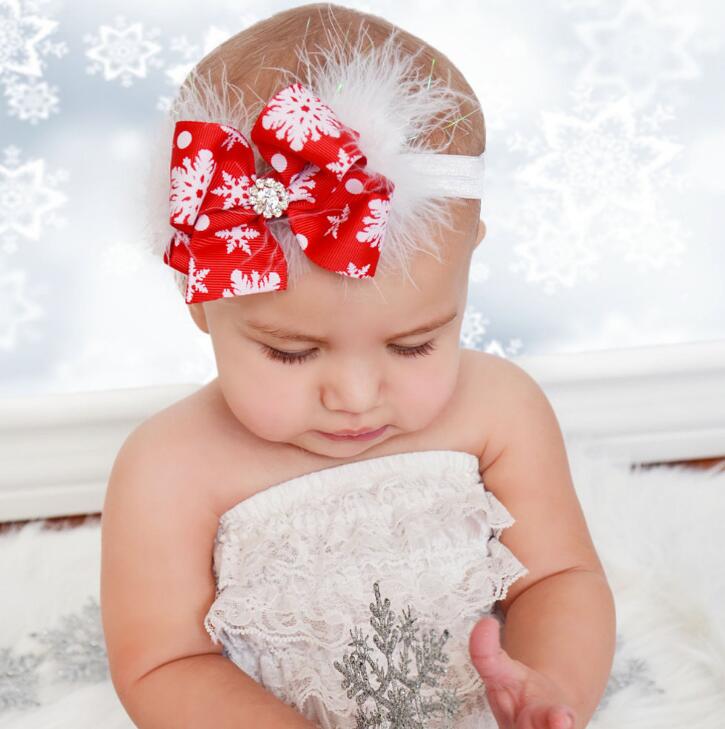 Christmas Baby Girls Bow Feather Headband Party Xmas Toddler Infant Kids Hair Band Headwear Hair Accessories hair hoop presents