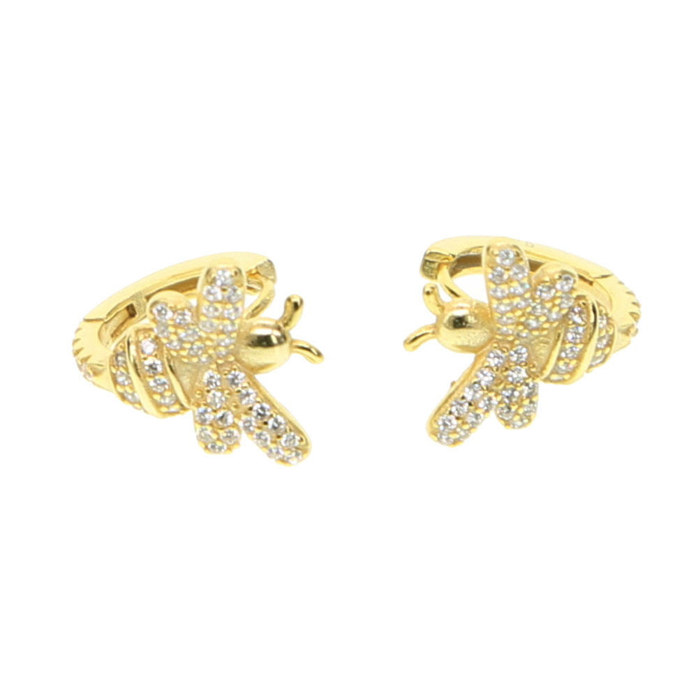 2 Styles Cute Insect Bee Micro Pave Cubic Zirconia Earrings Gold Color Women Studs Ear Cuff Earrings