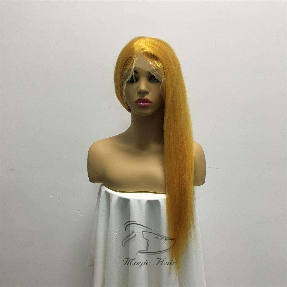 Full Lace Human Hair Wigs Yellow Color Silky Straight Brazilian Virgin Human Hair 150 Density Lace Front wig With Baby Hair Glueless
