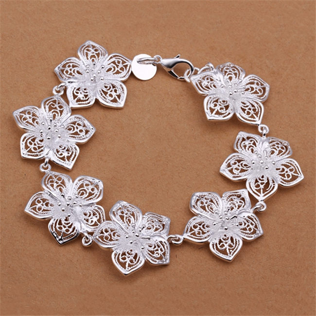 Flower Bracelet sterling silver plated bracelet SPB317; Top sale men and women 925 silver bracelet Link, Chain