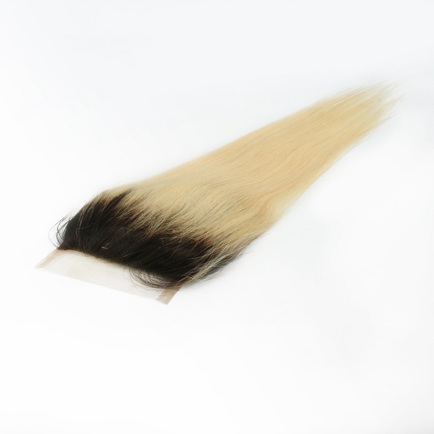 Free shipping Platinum Blonde Ombre 1b/613 Straight Closure Pre Plucked Bleached Knots Remy Human Hair 4x4 Lace Closures