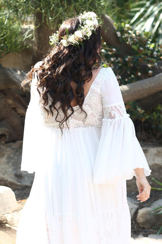new bohemian plus size wedding dresses boho v neck long sleeves a line bridal gowns chiffon wedding vestido de novia