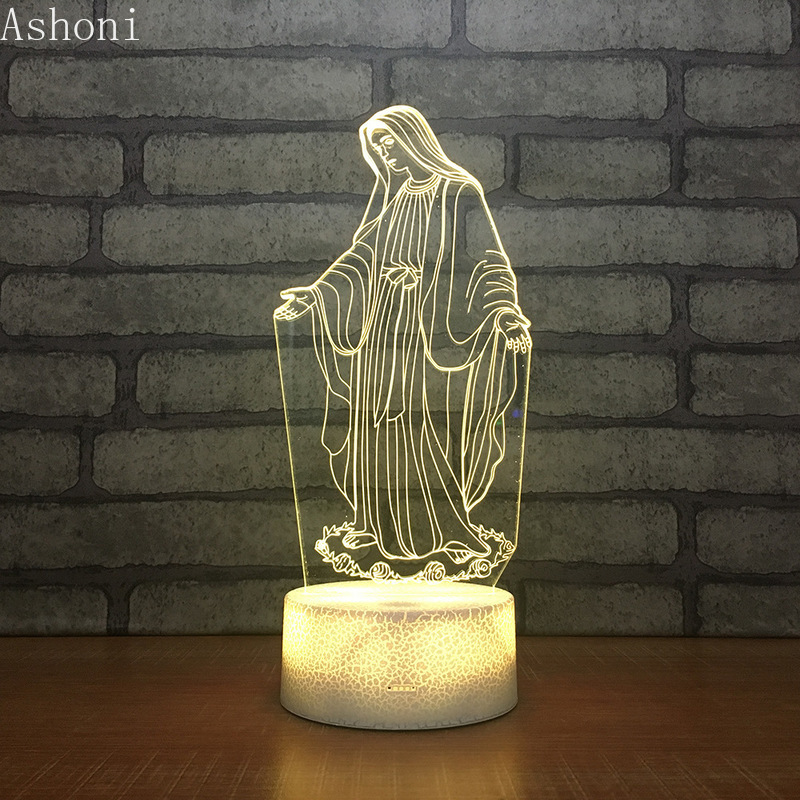 3D Acrylic LED Night Light Blessed Virgin Mary Touch 7 Color Changing Desk Table Lamp Party Decorative Light Christmas Gift