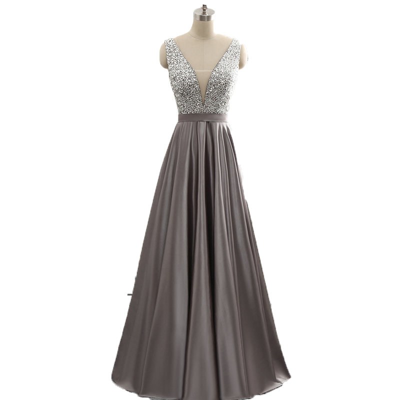 New Arrival Deep V-neck Prom Dress A-Line Satin Long Party Dress Beaded Sequined Sexy Open Back Formal Evening Dresses Women, Ivory
New Arrival Deep V-neck Prom Dress A-Line Satin Long Party Dress Beaded Sequined Sexy Open Back Formal Evening Dresses Women, Ivory