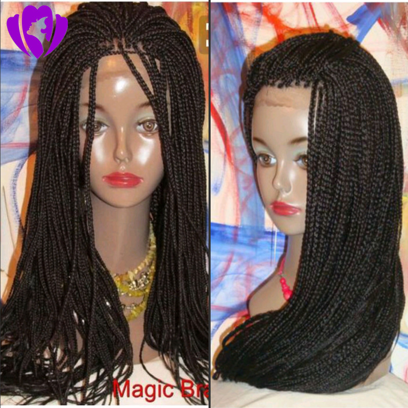 Gorgeous Fully hand braided 360 lace Frontal box braided wig color black/dark brown/burgundy synthetic lace front wig for black women
