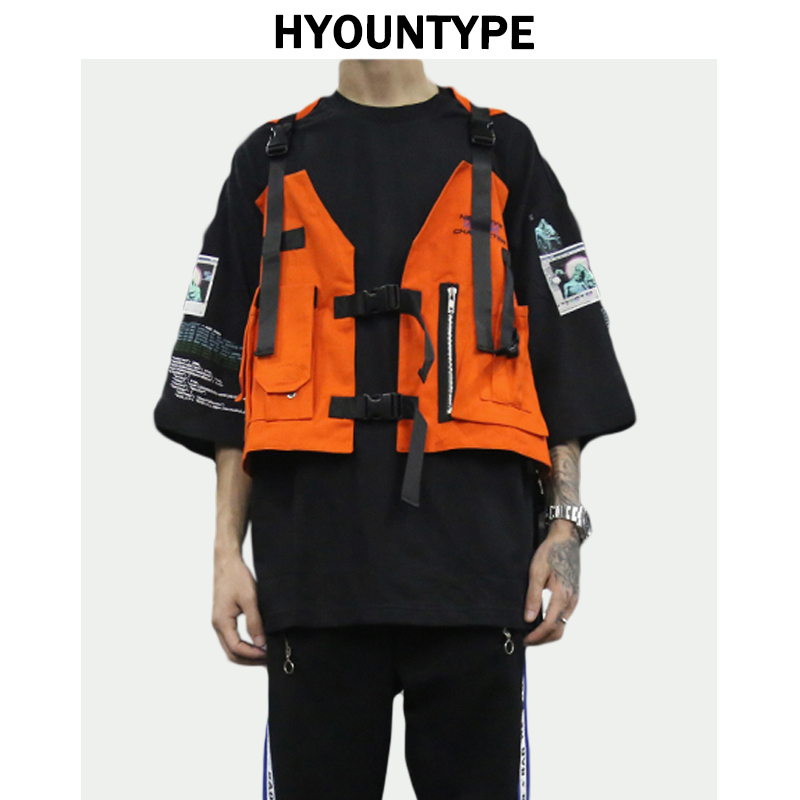 2021 Fashion Hip Hop Sleeveless Vests Men Cargo Waistcoat with Pockets Jacket New Streetwear Tactical Vest Sweatshirts