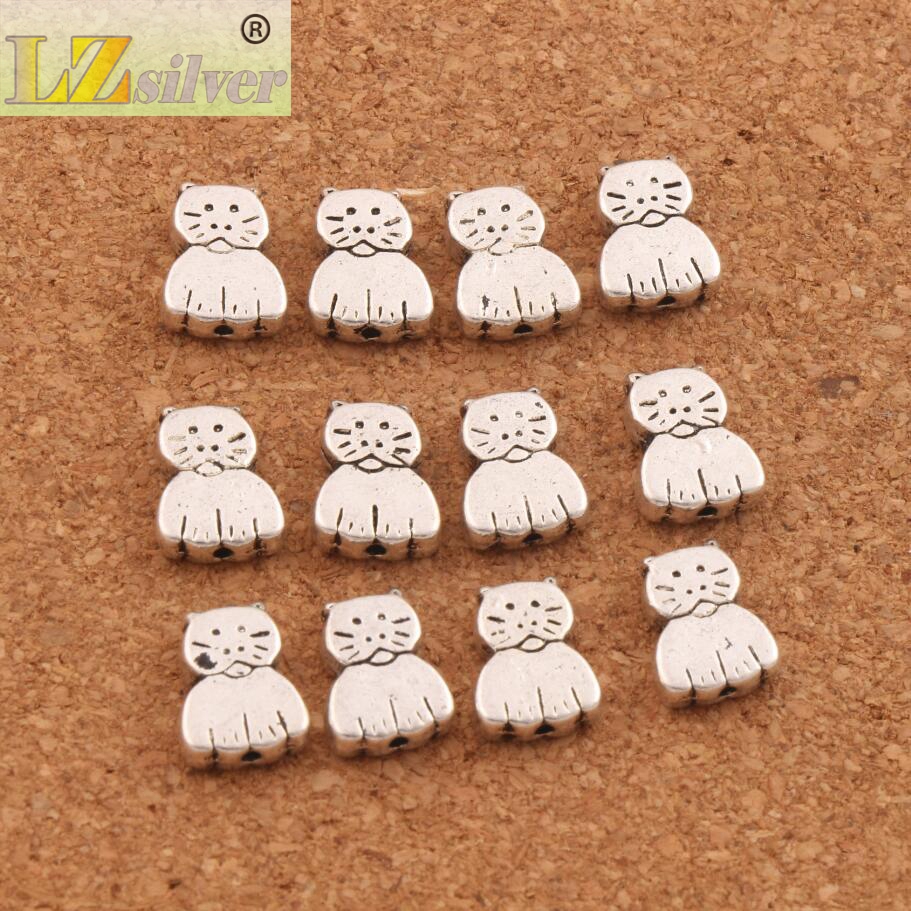 188pcslot Cat Metal Spacer Beads 11X85mm Antique Silver Spacers Loose Bead For Jewelry Making Findings L597