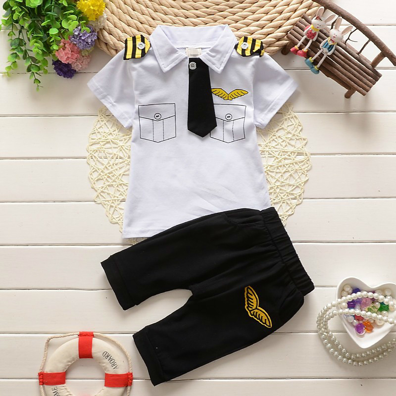 2018 Childrens Clothes Suits Children Baby Boys Summer Clothing Sets Cotton Kids Tie Gentleman Outfits Child Short Sleeve Tops T Shirt