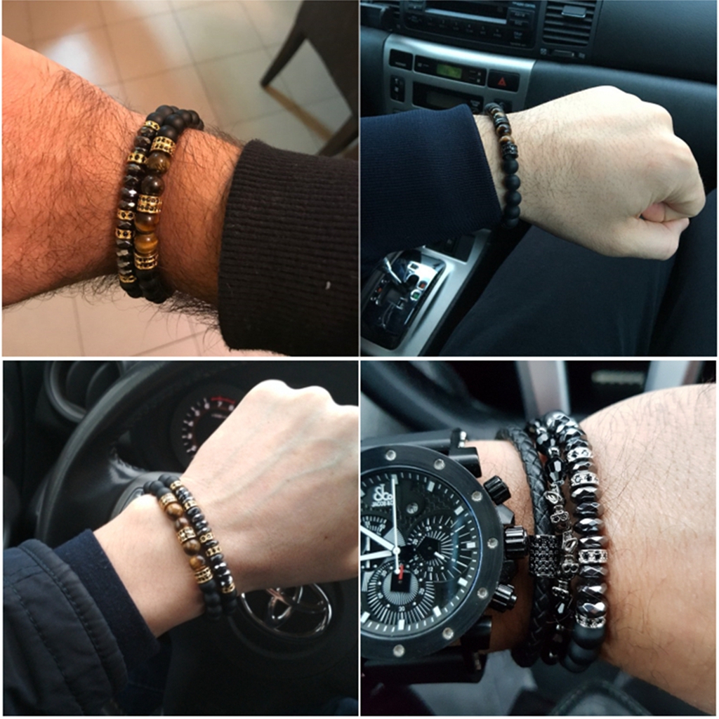 10pc/set 2PCS Black Beads Bracelet Set for Men Women Healing Energy Bracelets Handmade Jewelry