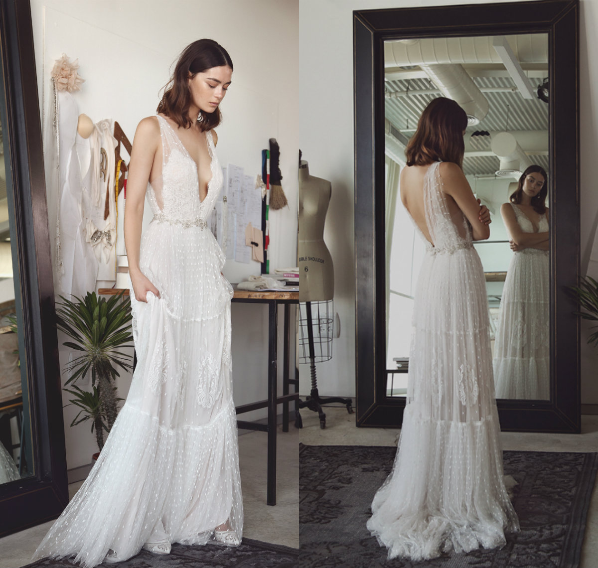 Lihi Hod Beach Wedding Dresses Deep V Neck Lace Tulle Applique Sweep Train Backless Bohemian Wedding Gowns Cheap Boho vestido de novia, Silver
Lihi Hod Beach Wedding Dresses Deep V Neck Lace Tulle Applique Sweep Train Backless Bohemian Wedding Gowns Cheap Boho vestido de novia, Silver