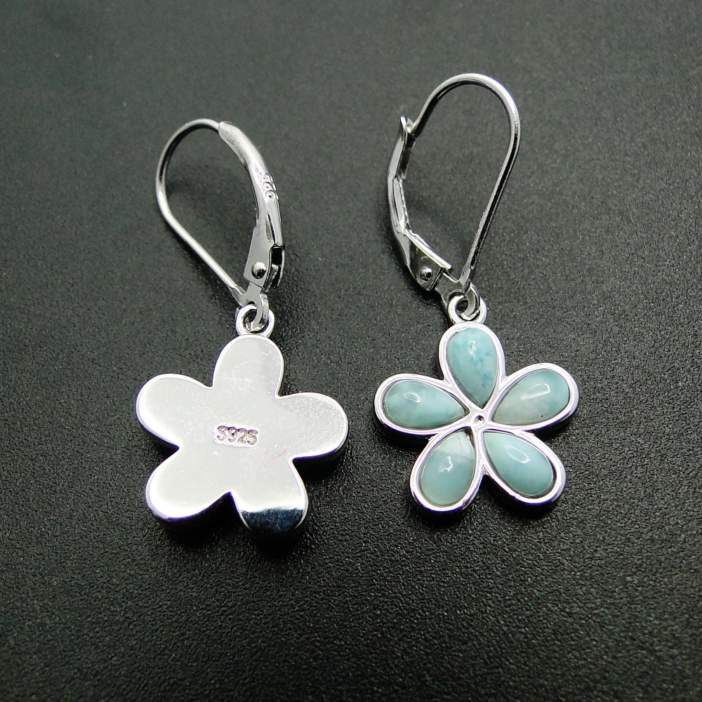 Natural Larimar Jewelry Flower Earring Fine Jewelry Silver Dangle Earrings 100% 925 Sterling Silver Jewelry for Girl's EarringY1883003