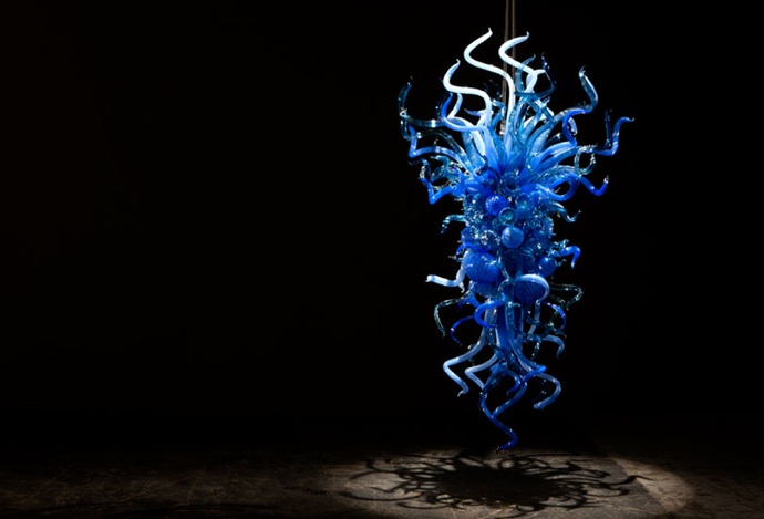 Hand Blown Curly Glass and Ball Glass Chandelier Light with LED Bulbs Style Blue Color Home Decor Suspension Hanging Pendant Light