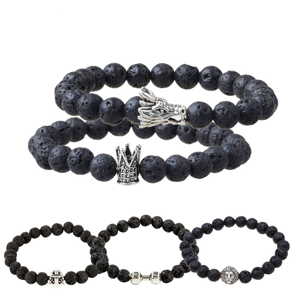 Lava Stone Beads Antique Silver Crown Dragon Anchor Dumbbell Lion Turtle Dog Elastic Men Beaded Bracelet Fashion Jewelry
Lava Stone Beads Antique Silver Crown Dragon Anchor Dumbbell Lion Turtle Dog Elastic Men Beaded Bracelet Fashion Jewelry