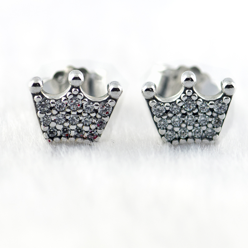 2018 Mother 925 Sterling Silver Delighted Crowns Stud Earrings For Women Original Jewelry Making Anniversary Gift Wholesale