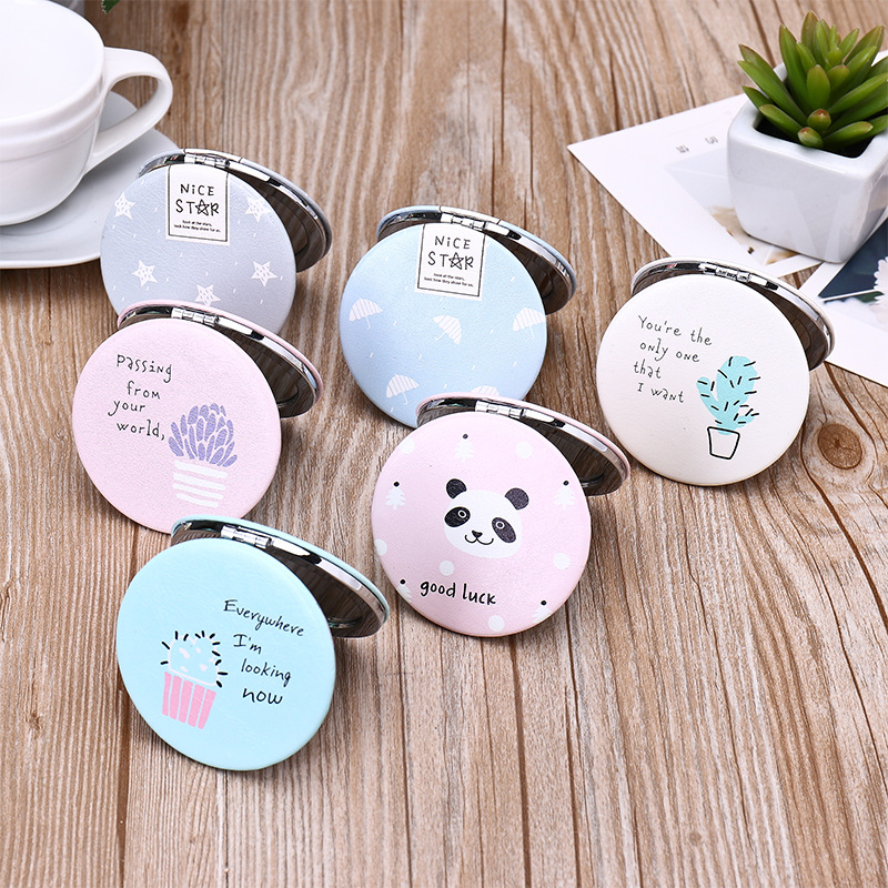 Creative ladies makeup mirror portable folding gift mirror free double sided mirror circle small beauty tool