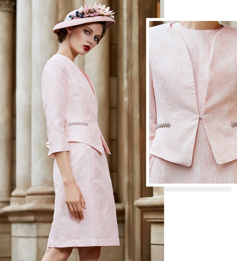 Two Pieces Mother Of The Bride Dresses Jewel Neck Keen Length Satin Formal Mothers Dress With 3/4 Long Sleeve Jacket