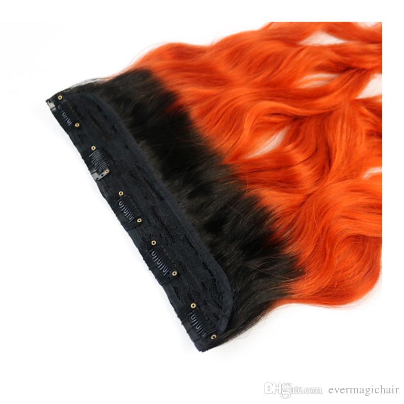 Hot Selling Wholesale 1B/orange Body Wave One Piece Clip In Human Hair Extensions 5Clips With Lace Remy Human Hair