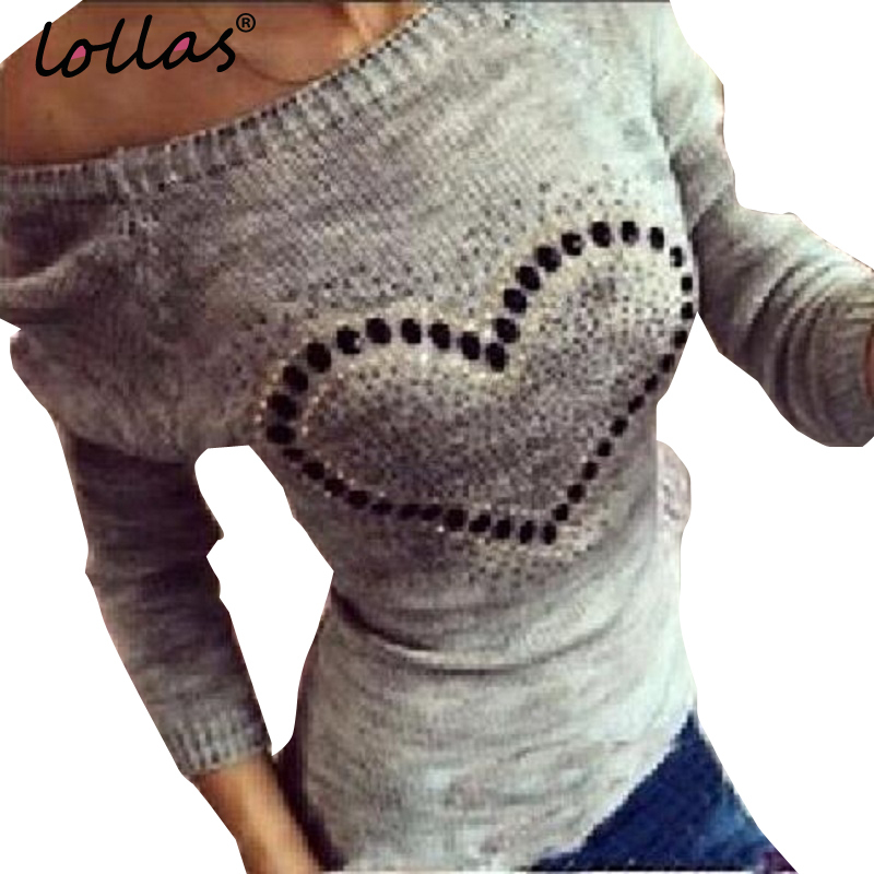 lollas Autumn Women Blouses Casual Long Sleeve Printed Heart Slim Sweaters Ladies Tops Clothing S18100902