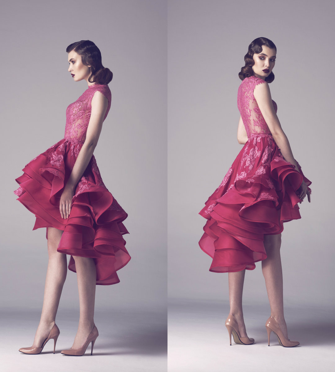 Dubai Arabic Prom Dresses Lace Appliques High Low Illusion Ruffle Evening Dress Party Wear Custom Made vestidos de quinceañera Cap Sleeve