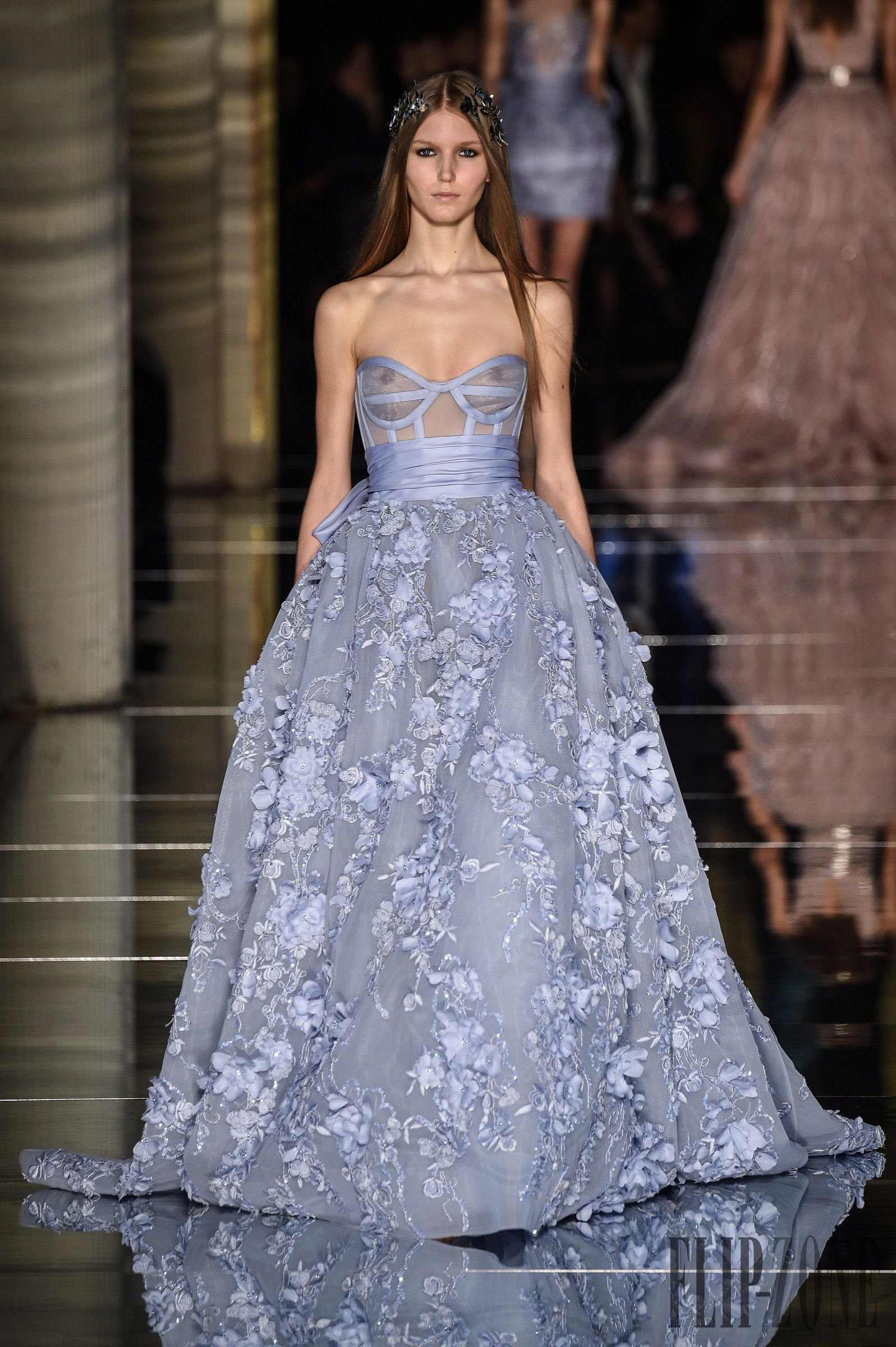 Zuhair Murad Prom Dresses With 3D Floral Appliques Rhinestone Sweetheart Bow Back Evening Gowns Sweep Train Custom Made Party Dress