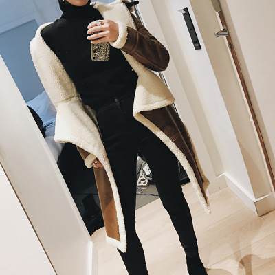 Irregular Fleece Coats Pu Leather Turtleneck Zipper Midi Long Coat Winter Thick Female Large Size Tide Clothing