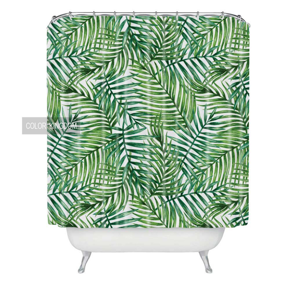 Sweetenlife Tropical Shower Curtain Polyester Fabric Simple Bathroom Curtain Designs Green Plants Curtains Bath Waterproof 180CM