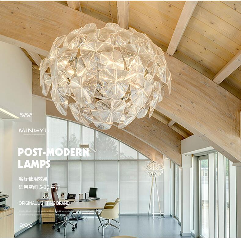 Modern Crystal Chandelier Lamp Art Glass Leaf Plates Flower Chandelier LED Ball Pendant Light for Foyer Hotel Restaurant Living Room