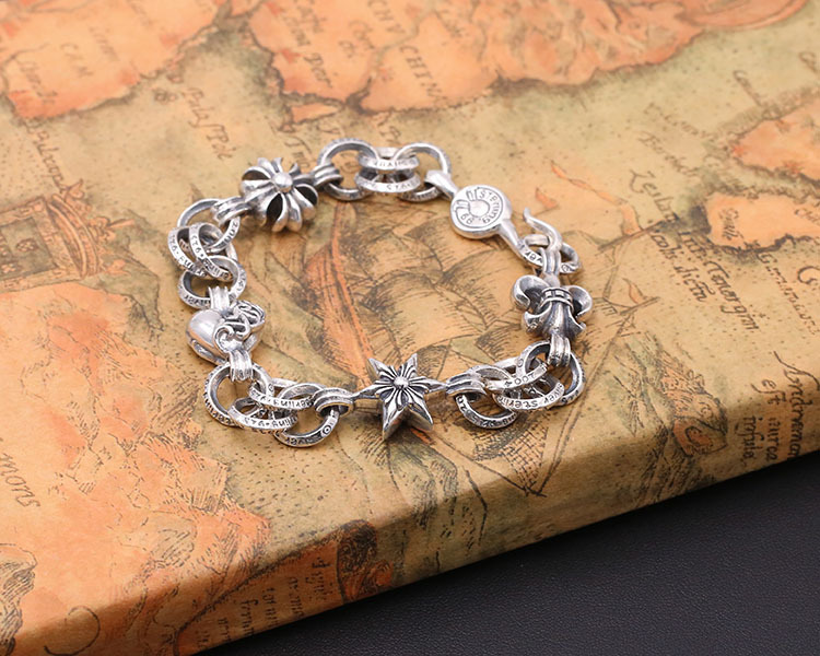 925 sterling silver handmade vintage CH jewelry American European antique silver designer anchor charm link chain bracelets for women men