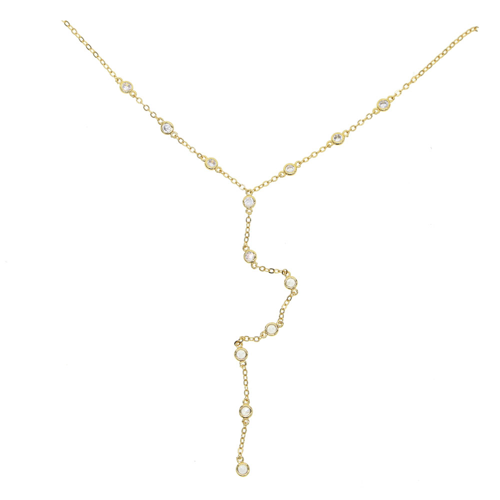 Gold plated high quality cz station Y lariat necklace summer sexy women gift european women long chain gorgeous fashion jewelry