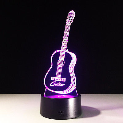 3D illusion Night Light Lamp Touch Switch Colorful Guitar Musical Instrument #R42