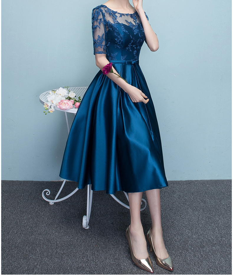 Elegant Mother of the bride dresses Satin with Tulle Lace Zipper Back Tea Length Mother of the bride dress cheap plus size