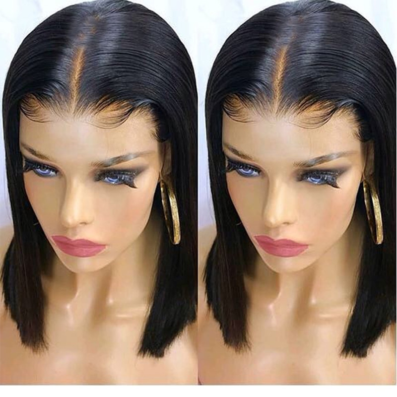 Middle part silk straigh Short Bob Lace Front Wigs synthetic Natural hair wig black/brown/blonde/red /blue color For Women