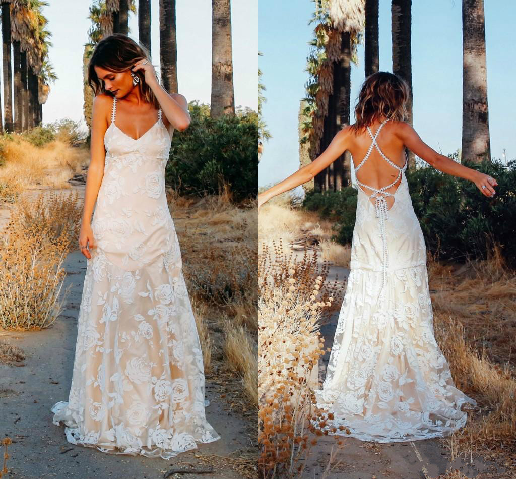 Sexy Bohemia Spaghetti Criss Cross Straps V Neck Wedding Dresses Boho Lace Applique Formal Bride Dress Beach Bridal Gowns Backless, Champagne
Sexy Bohemia Spaghetti Criss Cross Straps V Neck Wedding Dresses Boho Lace Applique Formal Bride Dress Beach Bridal Gowns Backless, Champagne