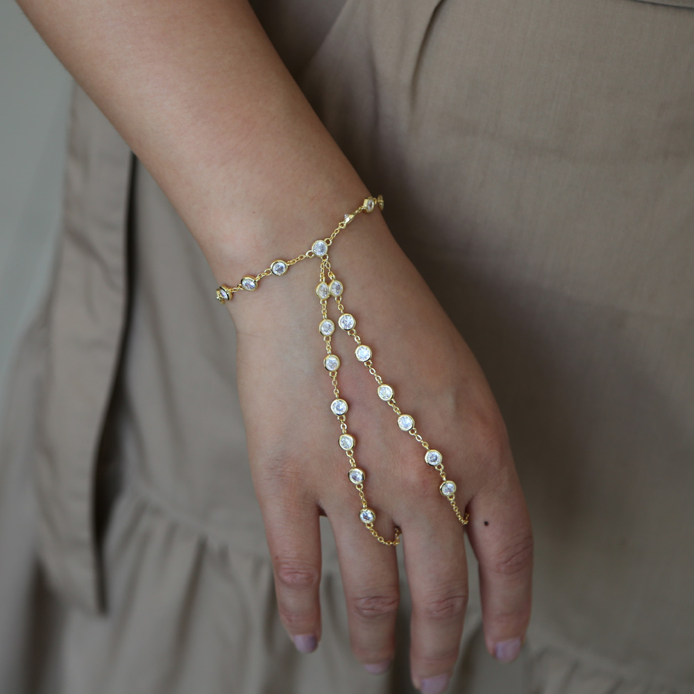 wedding engagement CZ station statement diamond hand bracelet silver gold plated slave bracelet with ring elegance women jewelry