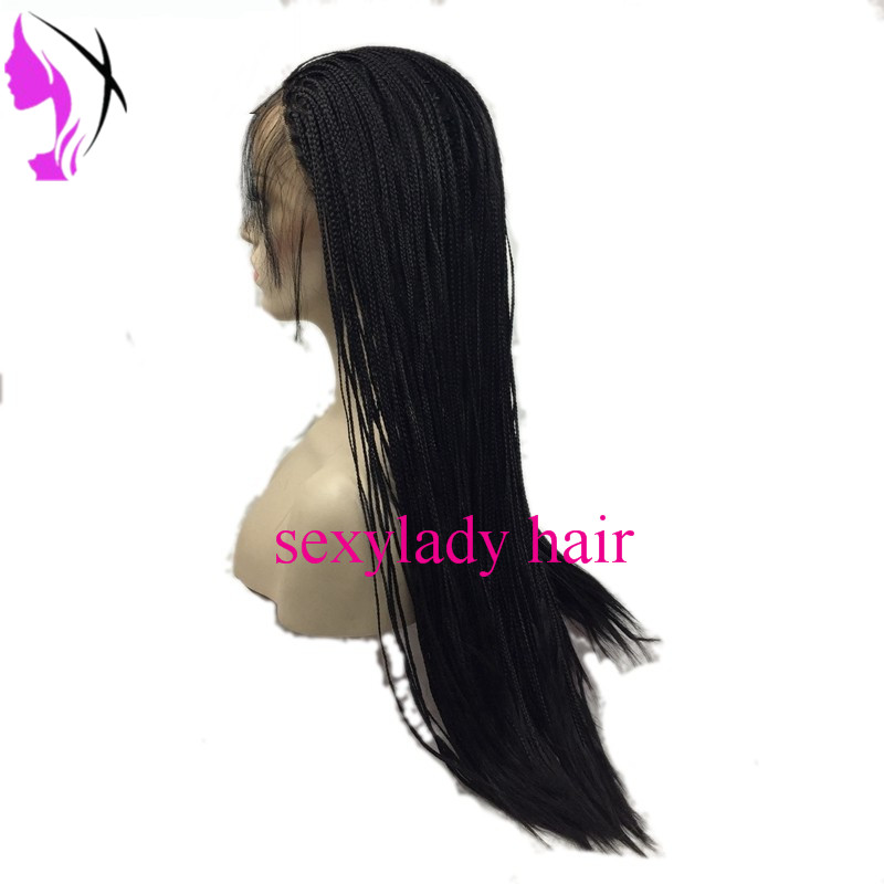 Long natural black braided box braids synthetic lace front wigs with baby hair glueless braiding heat resistant fiber hair