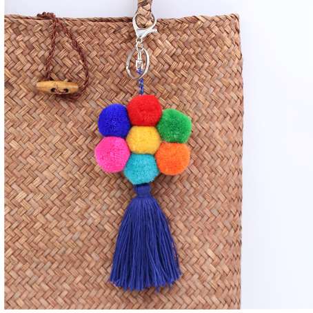1pc Colorful Flower POM POM Tassel Keychain Pompons Bag Accessories Keychain Key Ring Pendant Jewelry