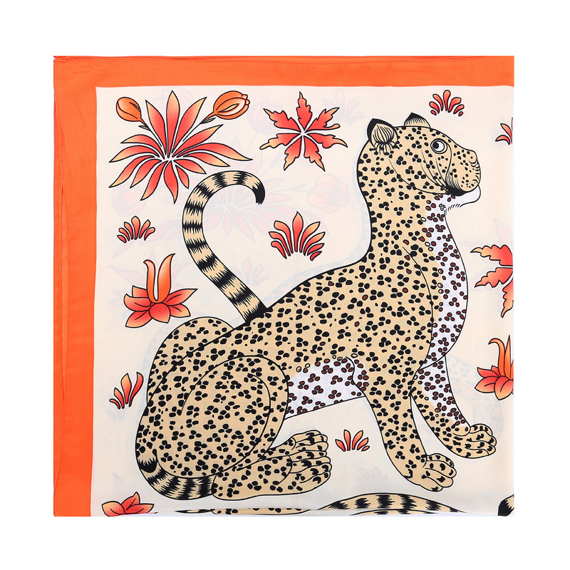Women Four Leopard Print Scarf Animal Pattern Orange Shawls Womens Silk Stole Foulard Femme Big Square Scarfs 110*110 
Women Four Leopard Print Scarf Animal Pattern Orange Shawls Womens Silk Stole Foulard Femme Big Square Scarfs 110*110