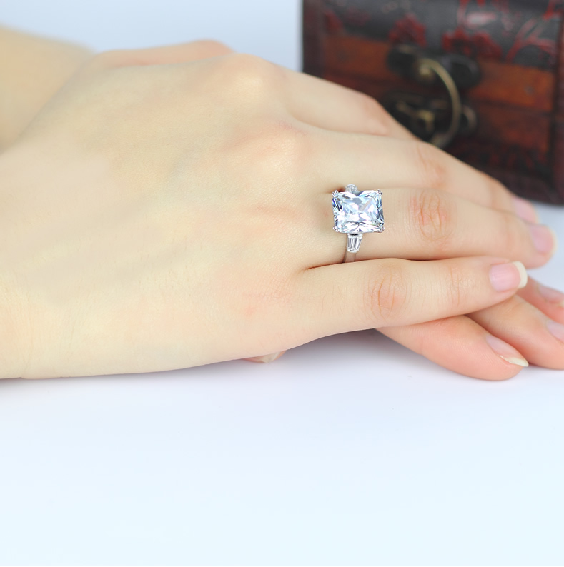 Women's 5 ct Square Three Stone Ring, Sterg Sier, White Topaz & CZ, Engagement, Wedding, Anniversary Ring