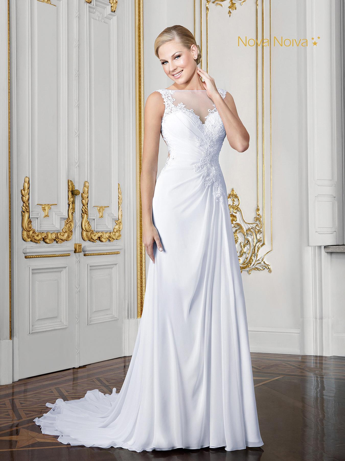 Novia Vestido De Beach Bohemian Cheap Dresses A Line Applique Sheer Neck Illusion Back Summer Boho Sweep Train Wedding Bridal Gowns pplique