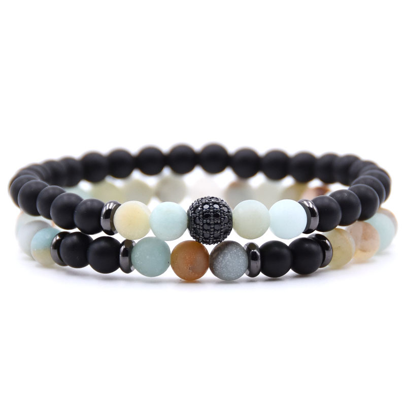 Two Set Bracelets 8mm Gemstone Beads Men's and Women's Stress Relief Yoga Beads Adjustable Bracelet Anxiety Aromatherapy Essential Oil Diffu