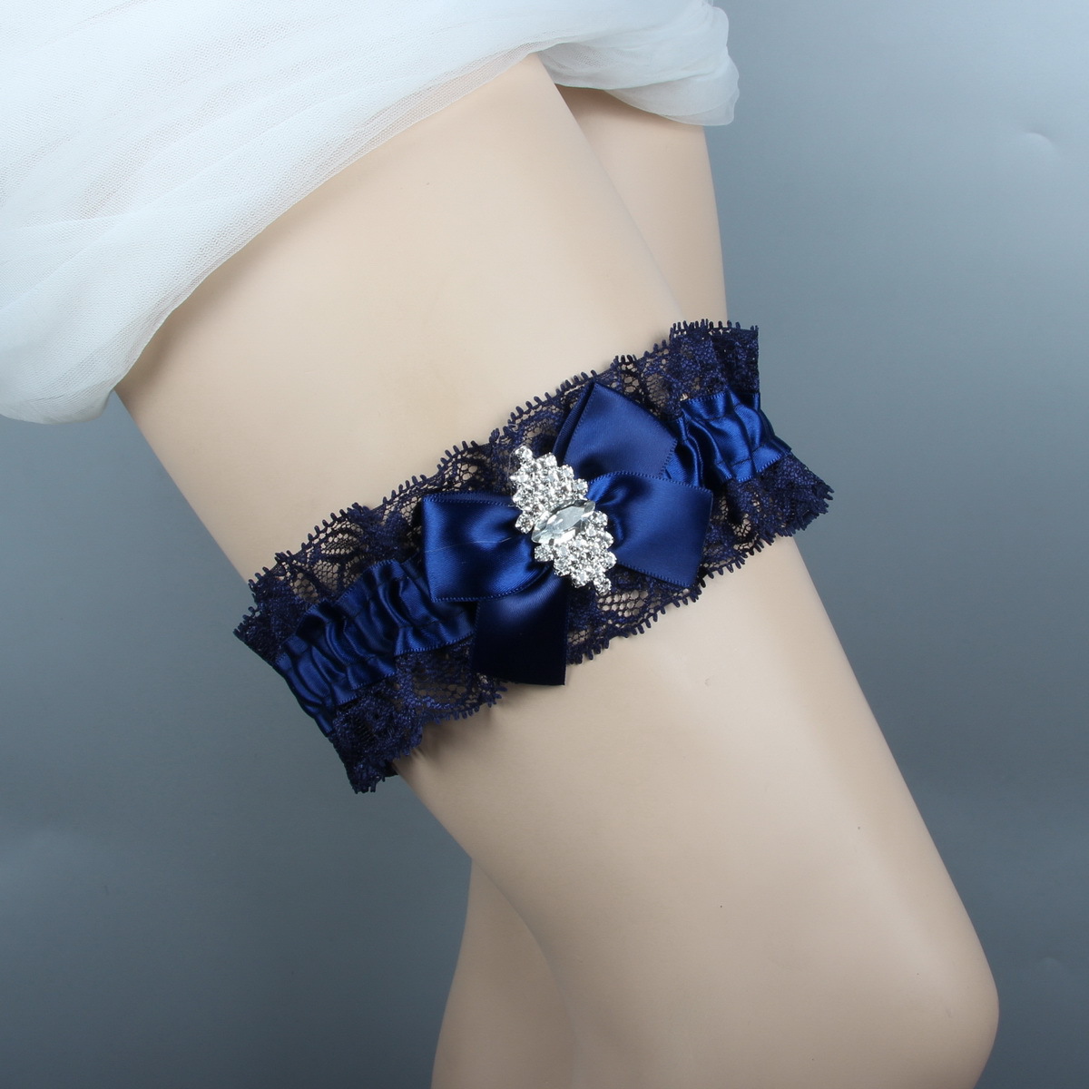 Wedding Garters for Bride Blue Satin Beads Bow For Bride's Wedding Garters Bridal Garters Free Size 16~23 Inches In Stock Cheap