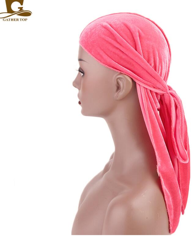 Unisex Men Women Chemo Cap Gold Velvet Breathable Bandana Hat Turban Caps Doo Durag long tail scorpion pirate hat TJM-05B