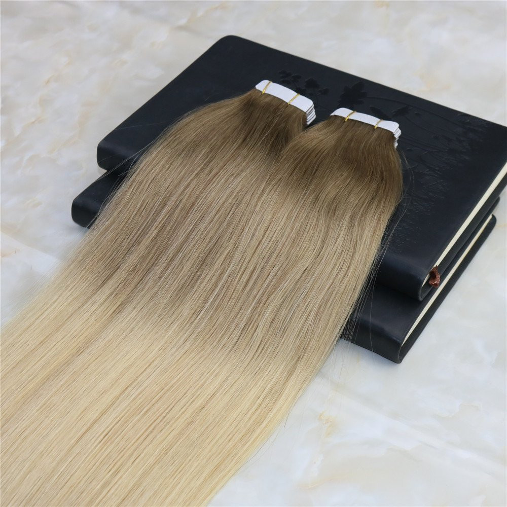 Tape in Ombre Hair Extensions PU Skin Hair Weft Balayage Color #8 Light Brown To #613 Blonde Color 50g 20pcs per Package