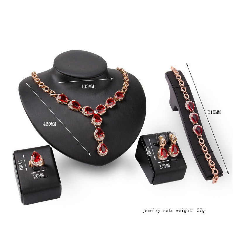 Luxury Party Jewelry Set Fashion Women Red Imitation Gem 18K Gold Plated 4-Piece Set Bridal Wedding Jewelry
Luxury Party Jewelry Set Fashion Women Red Imitation Gem 18K Gold Plated 4-Piece Set Bridal Wedding Jewelry