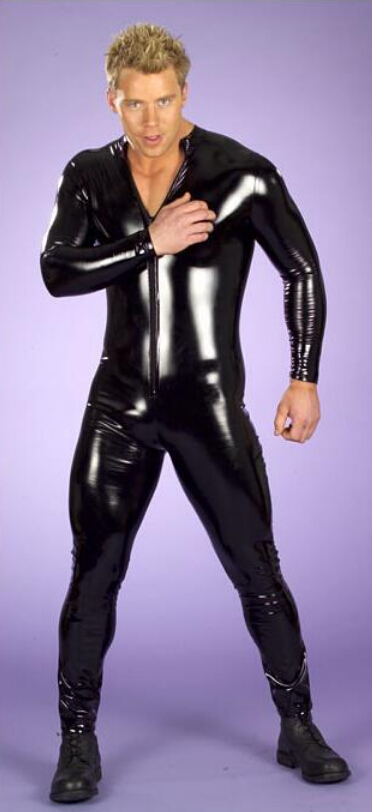 NEW Conjoined Sexy lingerie Men style Patent leather One-piece garment Long zipper Open crotch free shipping