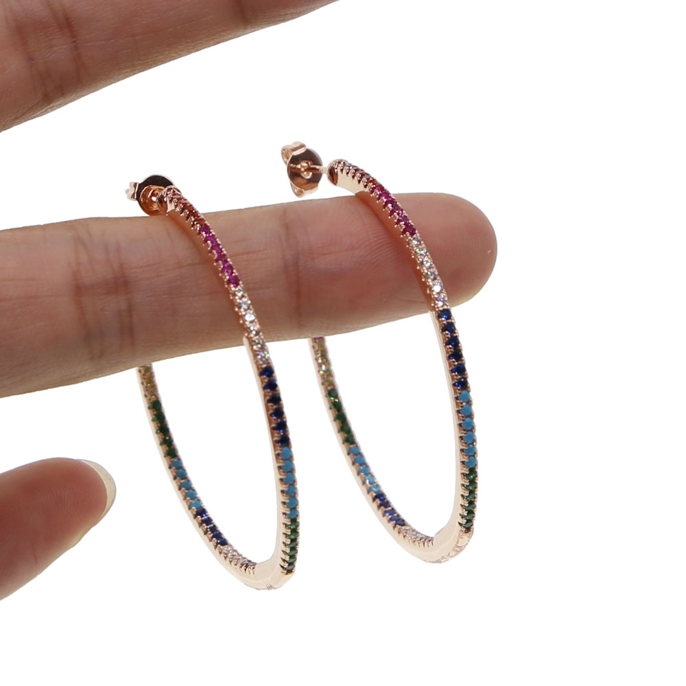 Rose Gold Colorful Hoop Earrings: Chic 2024 Fashion CZ Circle Hoops