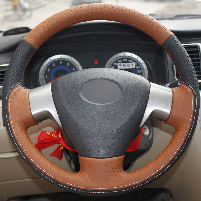 Orange Black Genuine Leather Hand-stitched Car Steering Wheel Cover for Toyota Corolla 2006-2010 Matrix 2009 Auris 2007