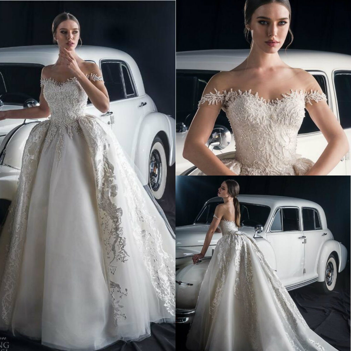 Dany Mizrachi Fall 2018 Wedding Dress Vintage Sheer Jewel Neckline Short Sleeves Lace Applique Beads Backless Bridal Gowns Custom Made